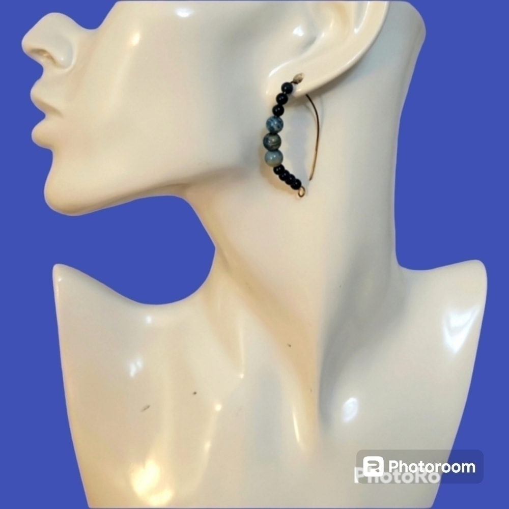 HANDMADE Jade Chrysocolla Beaded Hoop Earrings
